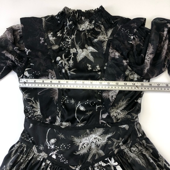 AllSaints Aislyn Evolution monochrome print ruffles moth skeleton mini dress 0 - Picture 8 of 12